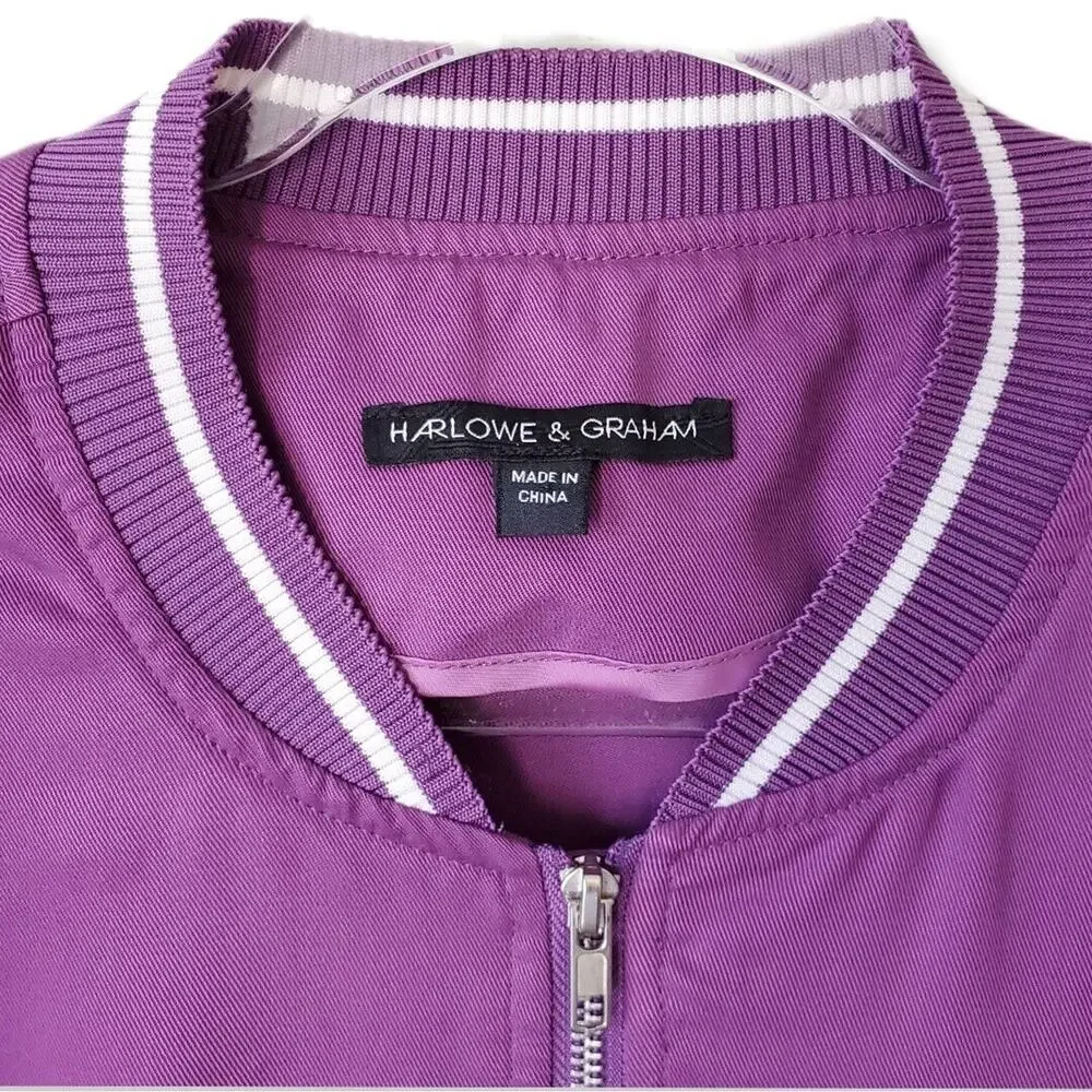 Harlowe & Graham Women Purple Bomber Jacket M Classic Preppy Lightweight NEW